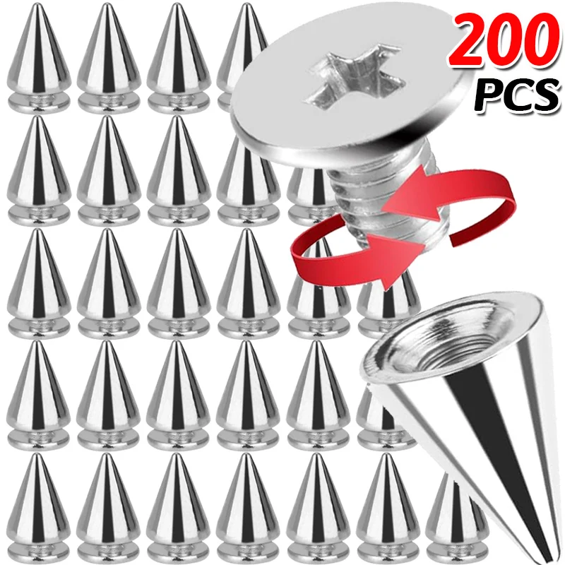 

10/200PCS Punk Rivet Silver Cone Spikes Screwback Studs Craft Cool Rivets Clothes Bag Shoe Leather Belt DIY Handcraft Supplies