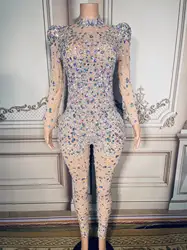 Feito à mão ab strass colorido macacão dançarino baile de formatura desempenho celebrar roupa noite aniversário grandes pedras trajes macacão