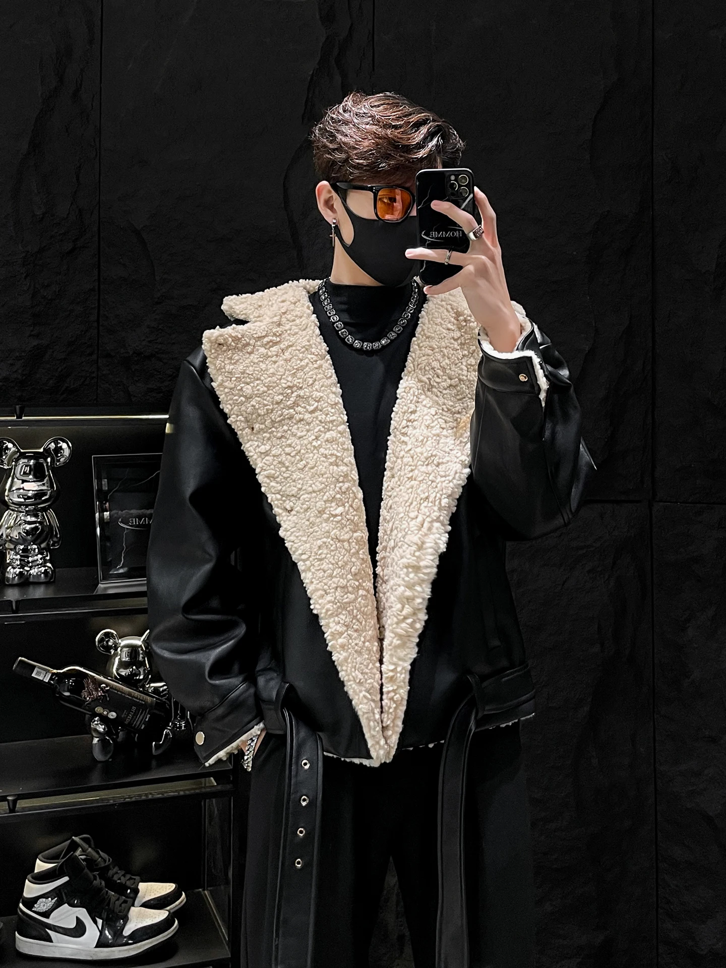 

Мужская повседневная кожаная куртка с капюшоном, зимний теплый жилет из искусственной овчины, длинное пальто из искусственной кожи, молодежное пальто Faion Sle, китайское производство