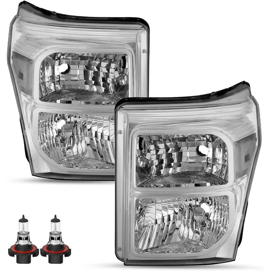 مجموعة مصابيح أمامية مع لمبات مدمجة لـ 20112016 F250 F350 F450 F550 شاحنات فائقة التحمل مبيت كروم وشفاف #1