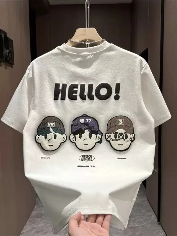 

2026 New American Cartoon Style Short Sleeve T-Shirt Unisex round Neck Printed Top Fashionable Versatile White Cotton Tee