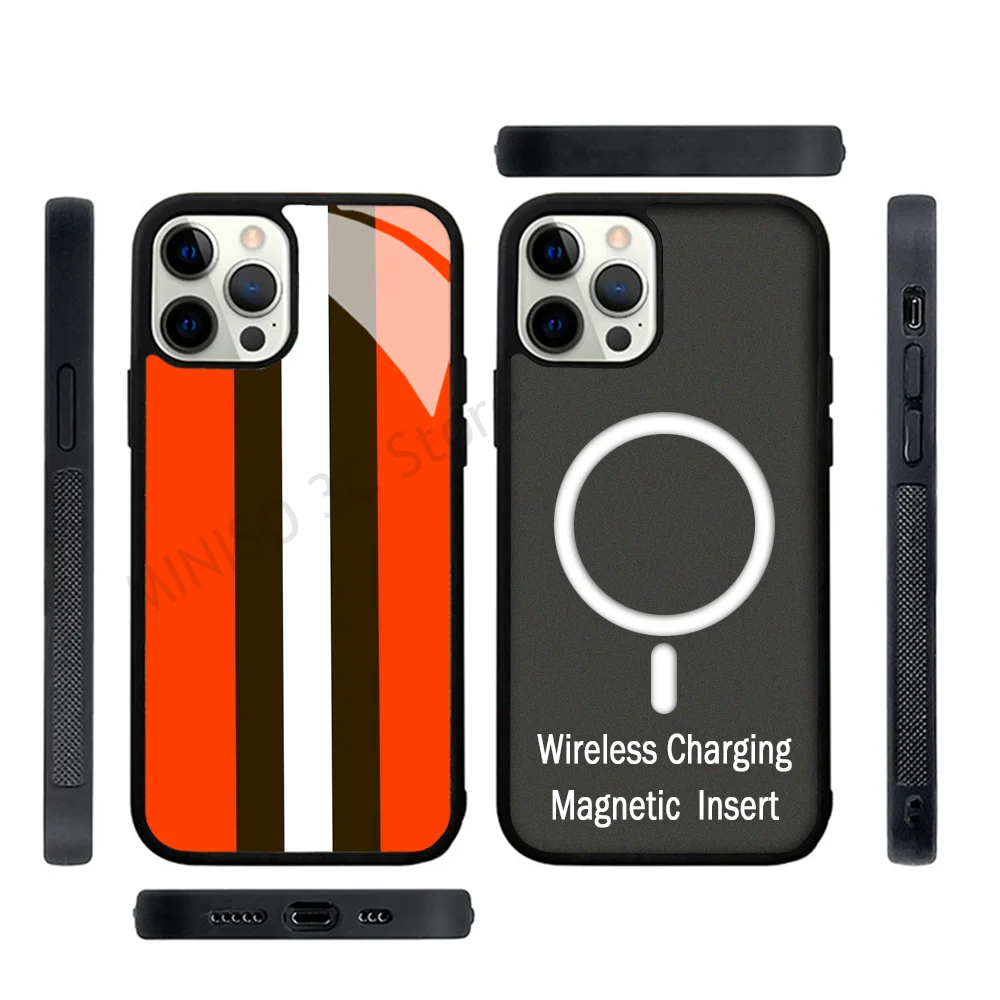 

Cleveland Browns Stripe Mask Phone Case Strong Magnetic For IPhone 15 14 13 Pro Max 11 12 Mini For Magsafe