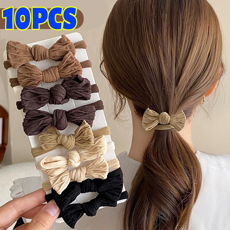 1/10Pcs Women Girls Bow Nylon High Elastic Hair Bands Hair Ties Ponytail Holder Rubber Bands Scrunchie Headwear Hair Accessories