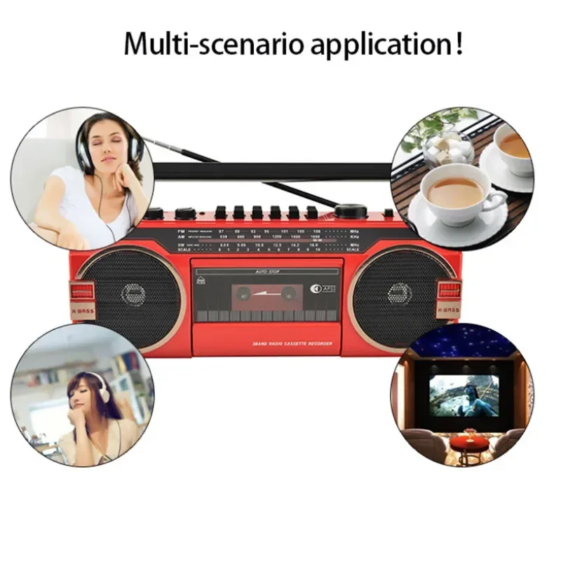 Registratore retrò portatile da esterno vecchio stile la Radio FM Multi-banda 1980s può riprodurre nastro altoparlanti Bluetooth Wireless supporto TF