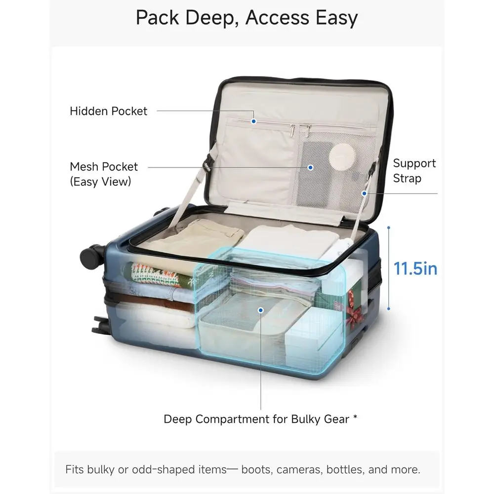 Expandable Hard Shell Suitcase with Top Opening, 24 Inch, Black, 63-70L Capacity