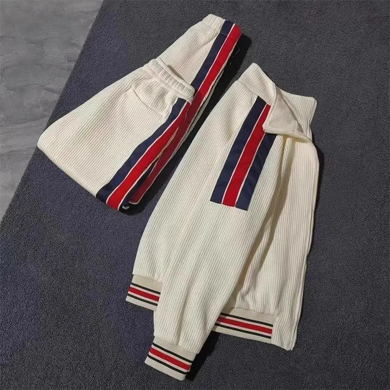 Men's Spring and Autumn New High-end Casual Sports suit Striped Jacket Jacket Jacket Harlan Pants Handsome Matching Set