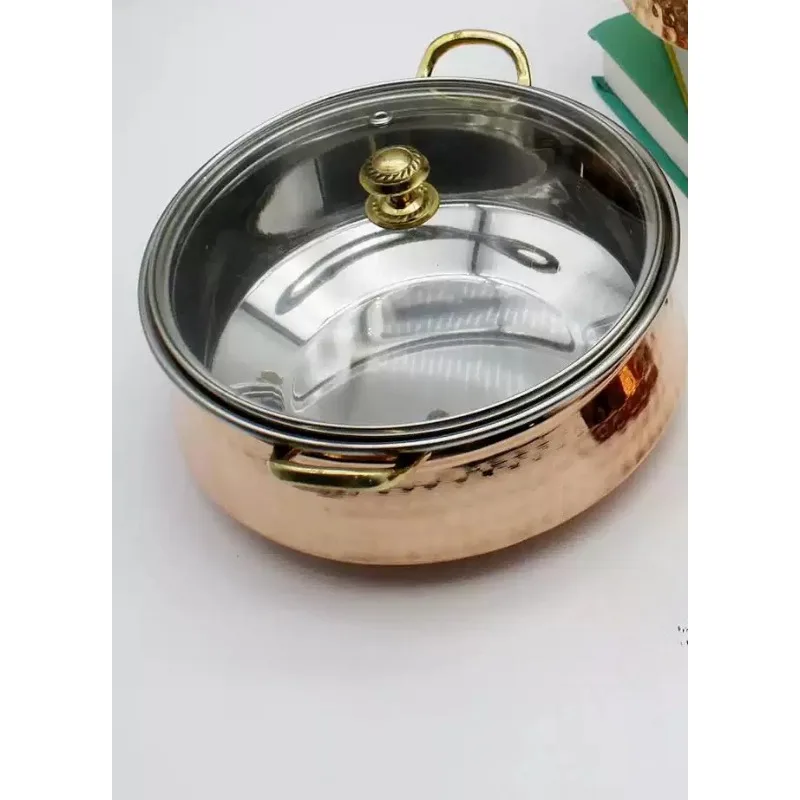 Brass binaural curry bowl with lid for easy anti-scalding handle, copper pot specialty hotel restaurant  1pcs
