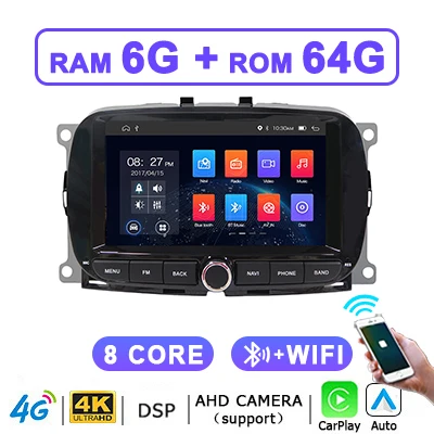 Android 15 Auto autoradio draadloze Carplay stereo voor Fiat 500 2016-2019 Bluetooth autoradio 2 DIN 7 inch scherm multimediaspeler - afbeelding 1