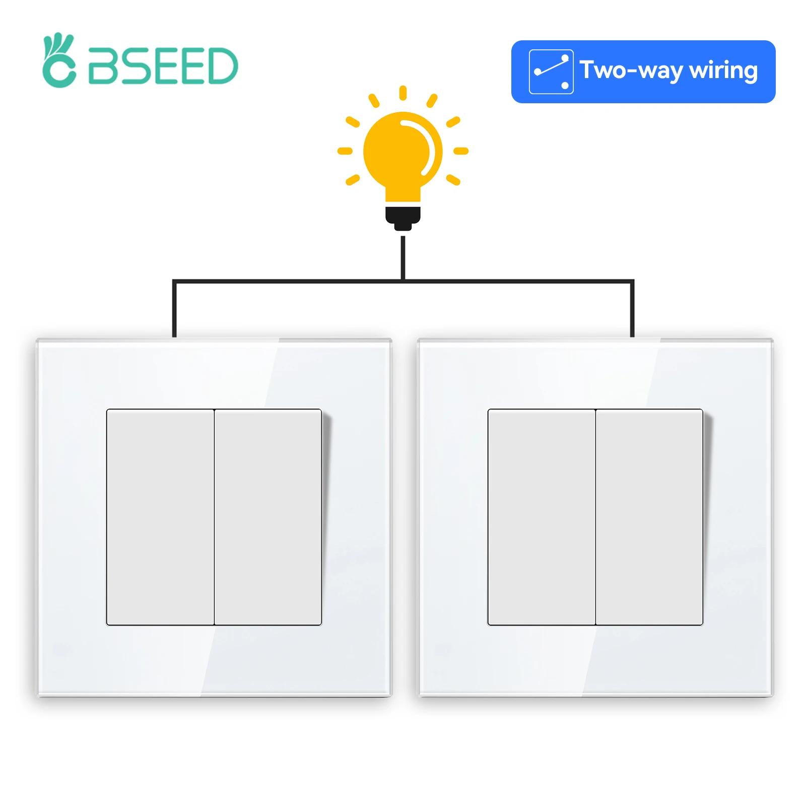 BSEED E-Serie 1Gang/2Gang 2Way Mechanische Knop Lichtschakelaar Glazen Frame Wandlamp schakelaar Aan Uit Voor Trappen Hal Gang