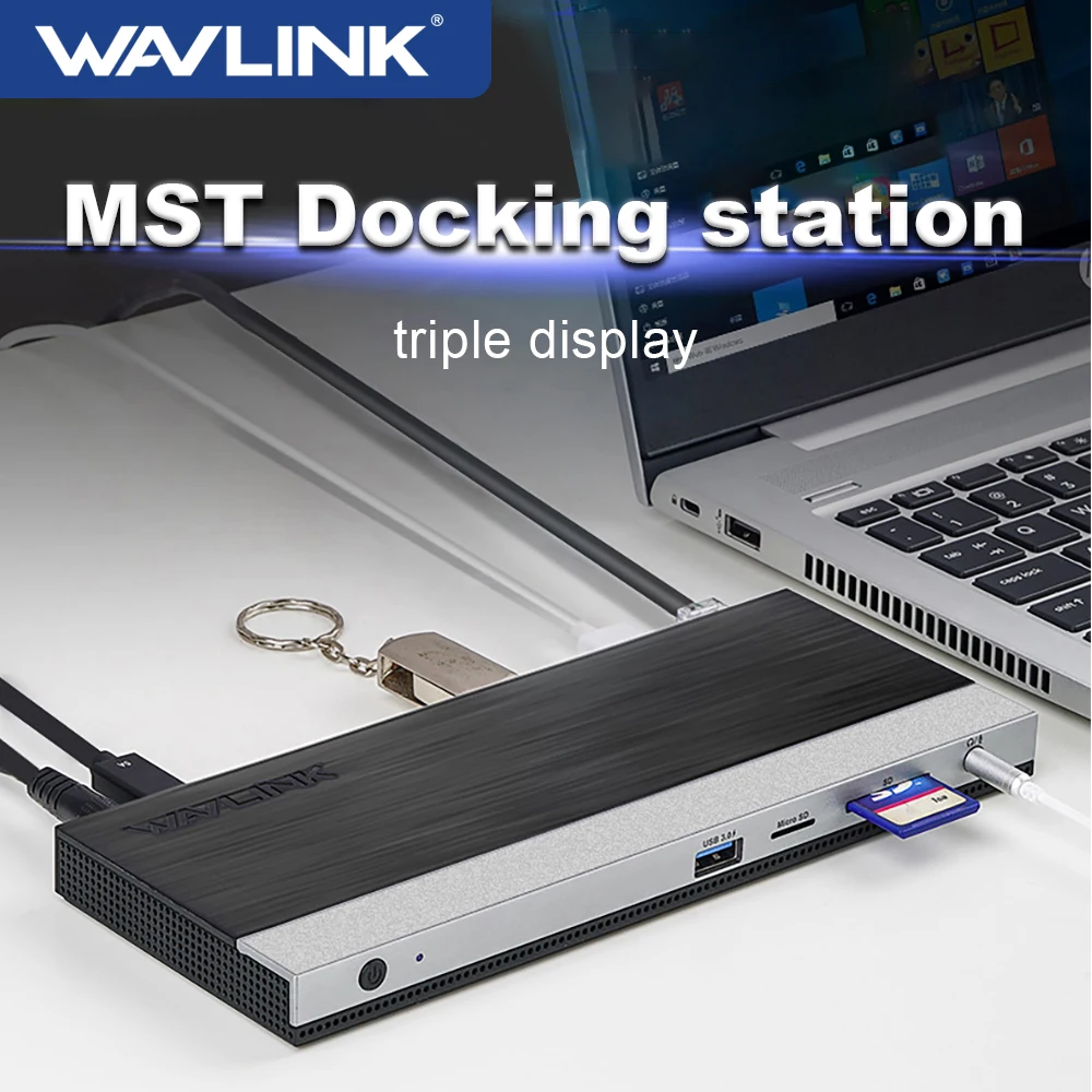 Wavlink USB-C Triple Display MST Docking Station 4K 60Hz with DP and HDMI-Compatible Gigabit Ethernet Power Delivery For Laptop