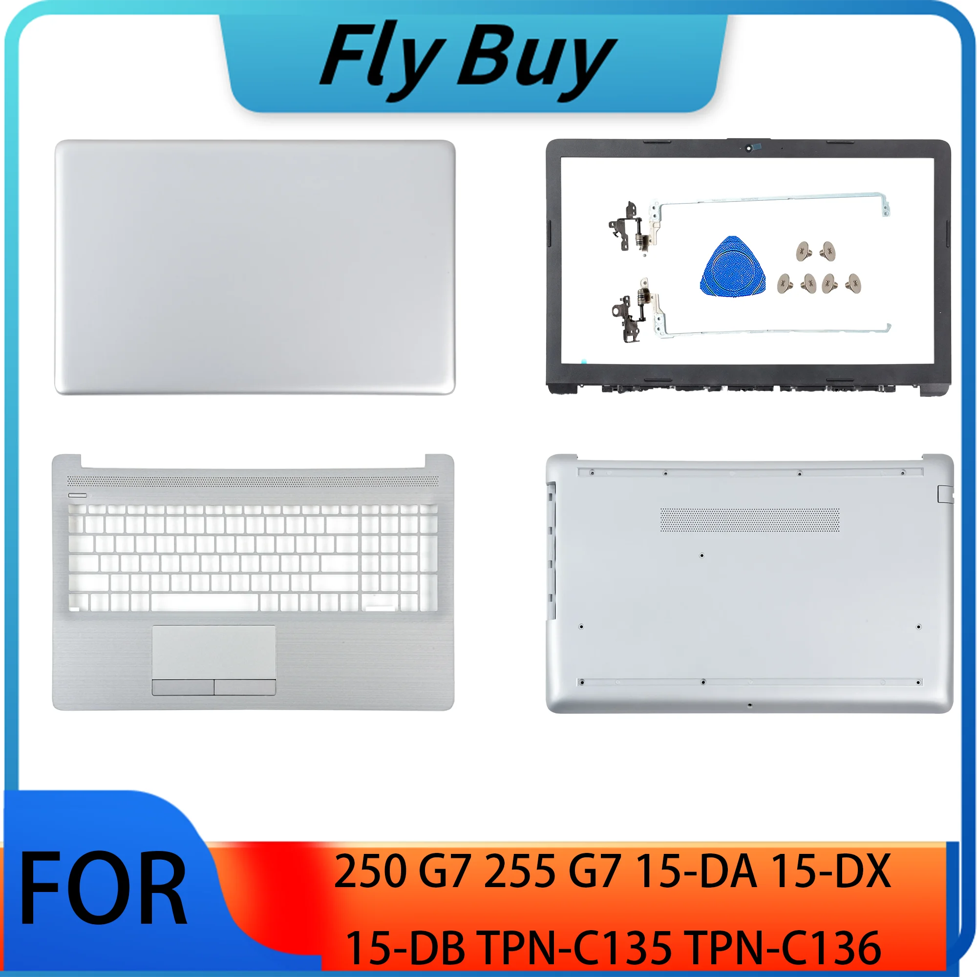 Nuevo para HP 15-DA 15-DB 250 G7 255 G7 TPN-C135 TPN-C136 cubierta trasera LCD para portátil/bisel/bisagras/reposamanos/funda inferior de repuesto