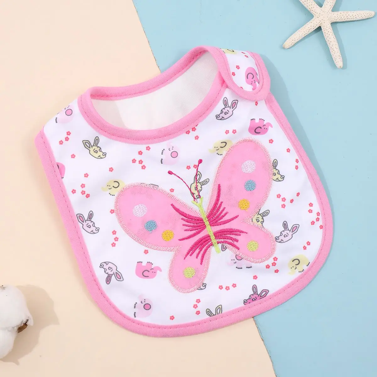 Cute cartoon baby bib Baby drool pocket cotton bib cartoon embroidered baby bib drool towel