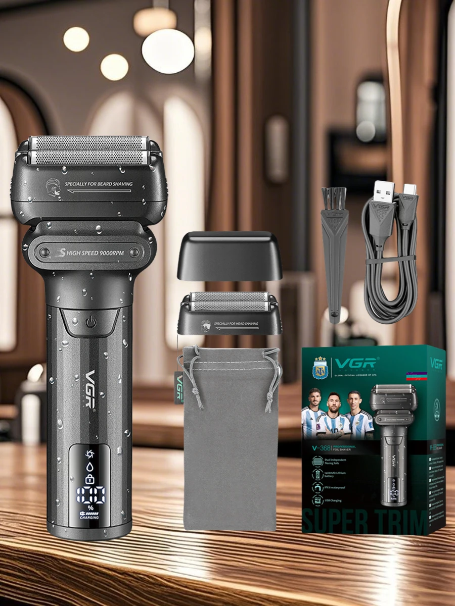 VGR Rasierer Professionell Barttrimmer Elektrisch 9000 U/min Barbier Tragbar Rasiergerät Vibrationsrasierer LED Herrenrasierer V-368