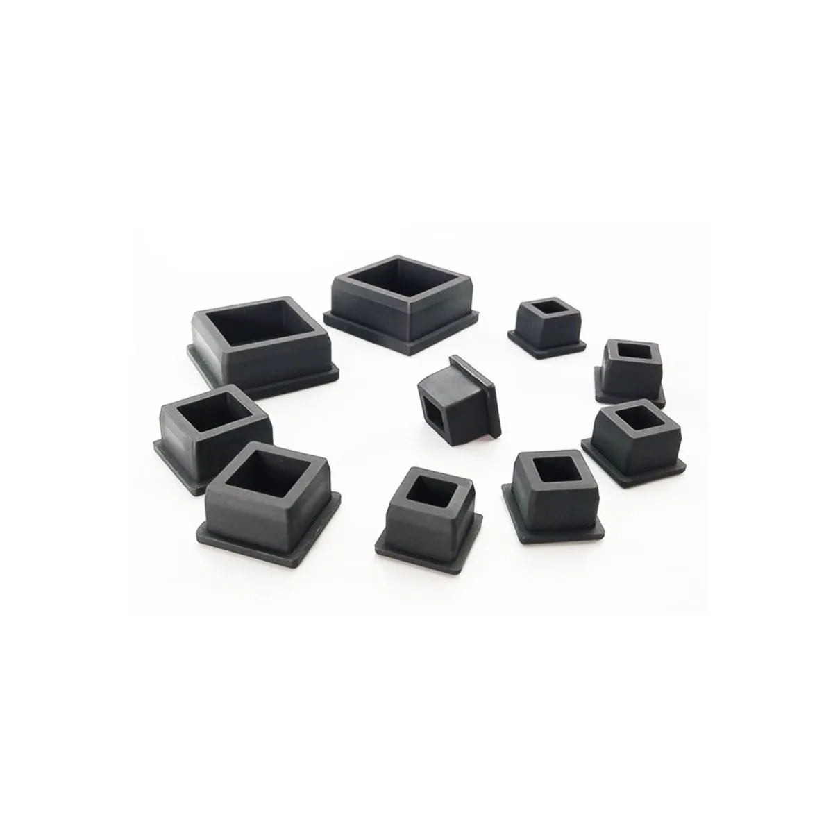Black Square Rubber Plug With Hole Silicone Plug / Square Tube High Temperature Resistant Elastic Tube Plug  12.6-62.6mm