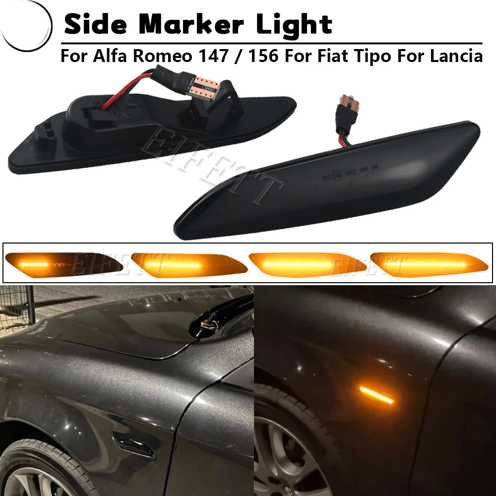  2Pcs Sequential Flashing LED Turn Signal Side Marker Light For Alfa Romeo 147 (937) 2000 2001 2002 2003 2004 2005 - 2010