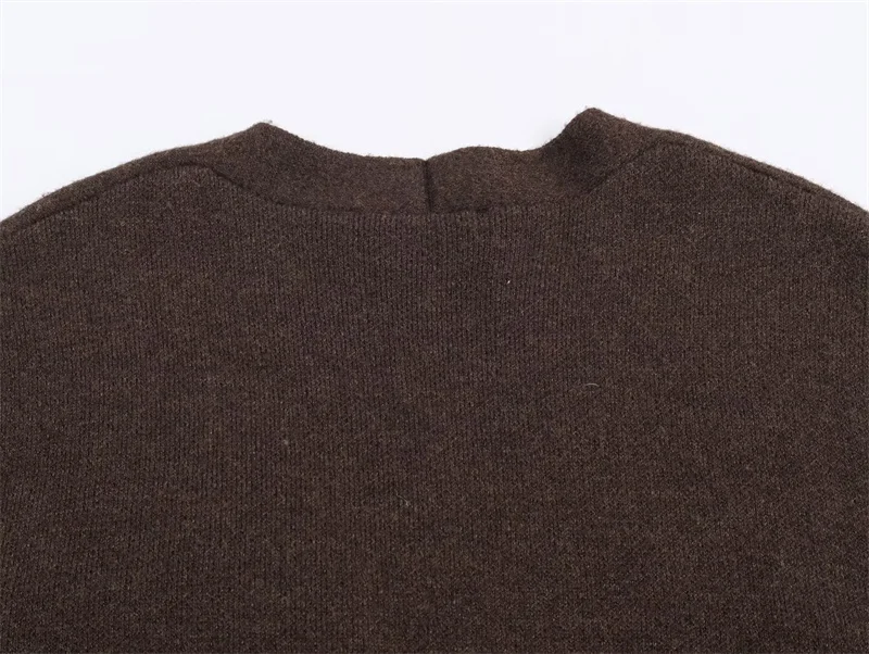 Женское пальто 2025, новинка зимы, темно-коричневый вязаный кардиган с длинными рукавами и поясом, стильный и элегантный