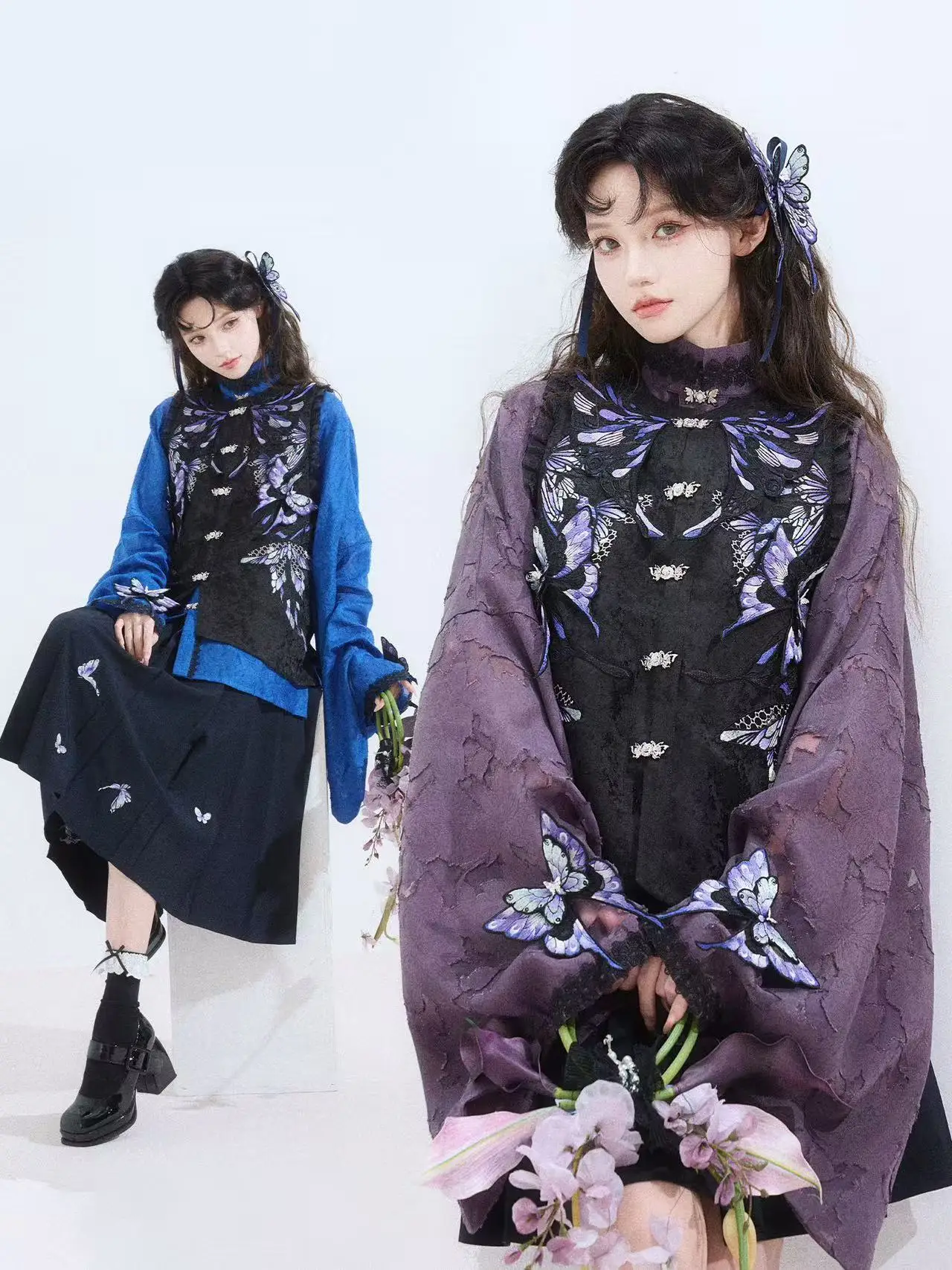 

Оригинальный интегрированный комплект Han-Yue Hanfu, улучшенная юбка Bie с вышивкой Pipa Sve, женский традиционный костюм, осень 2021.