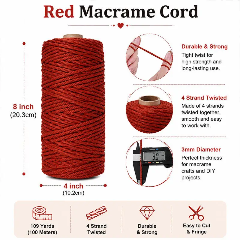1 Rolle 3 mm dickes, handgewebtes Baumwollseil, farbige Kordel, geeignet für Geschenkverpackungen, Dekoration, DIY-Bastelzubehör. – Detail 3