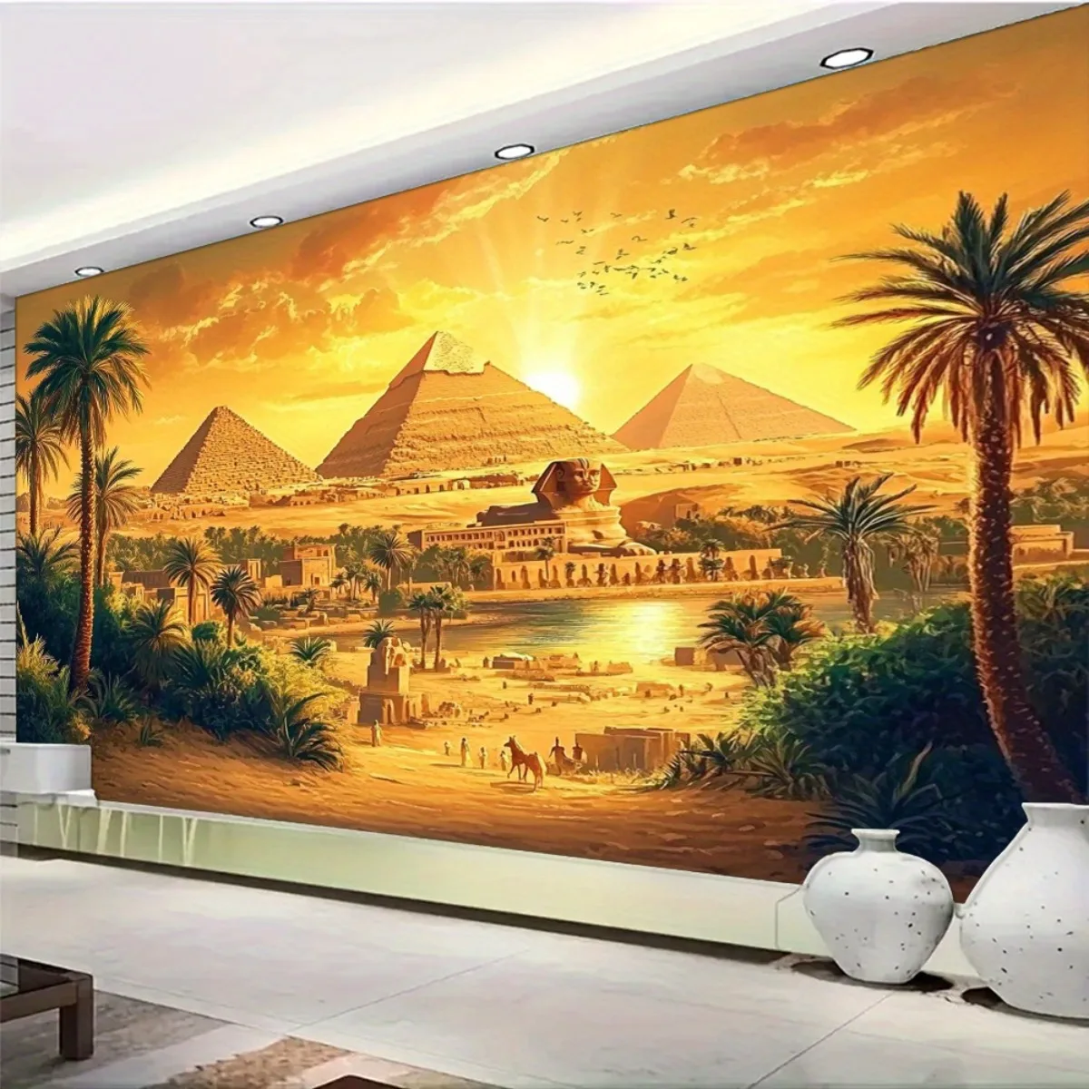 Giant Egyptian Pyramids Sunset Tapestry Wall Mural Tropical Palm Tree Giza Pyramid Home Decor Art for Living Room Bedroom