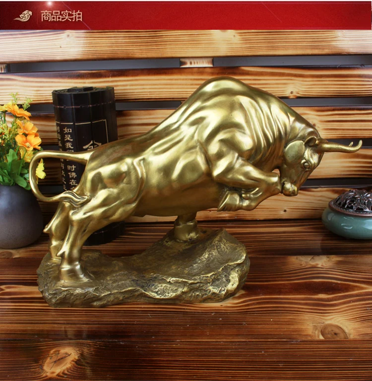 NEW BEST Business gift - TOP COOL Home office  fortune Mascot Money Drawing Charging Bull cattle Bronze art statue 31CM