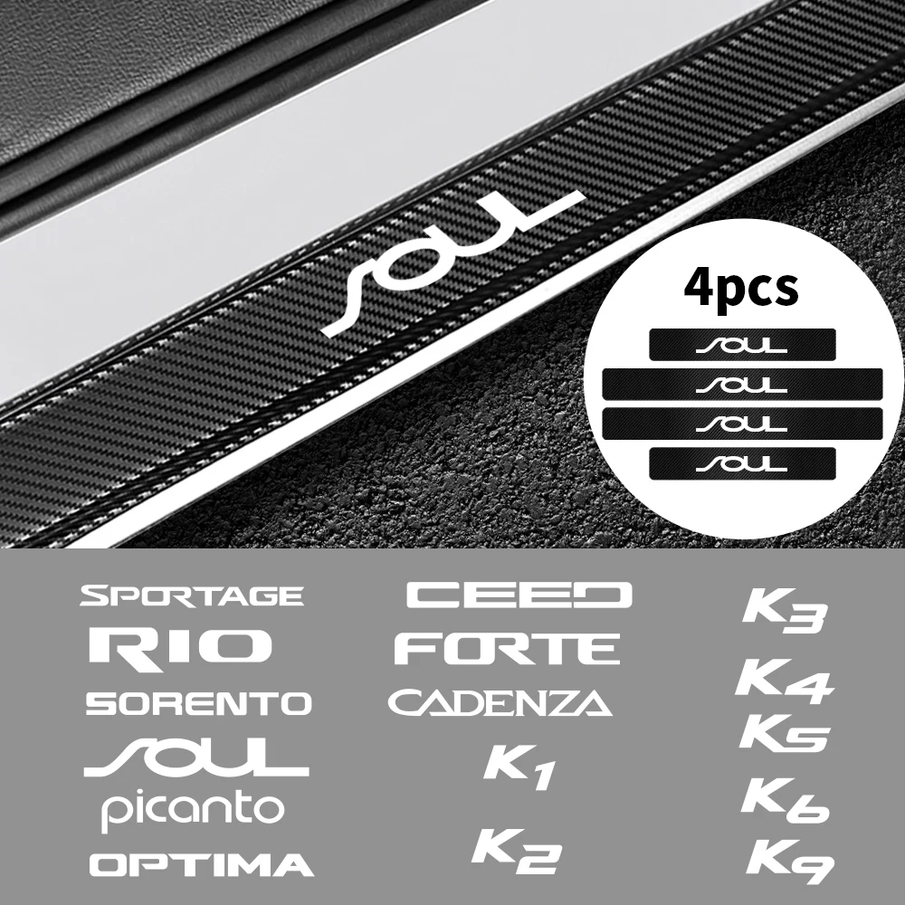 4Pcs Letter Car Door Sill Scuff Plate Decor Stickers Decals Protect Accessories For KIA KN Pegas Sorento Soul Cerato Optima KX5