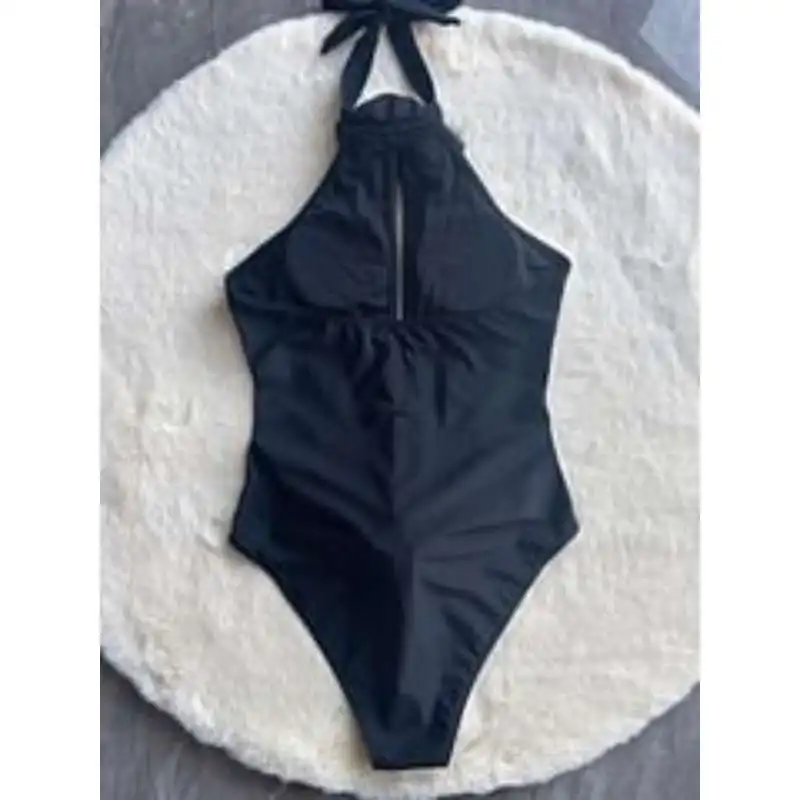 Traje de baño de una pieza para mujer, color sólido sexy, sentido de alta gama, traje de baño hueco de una pieza, ajustado y delgado, traje de baño para mujer