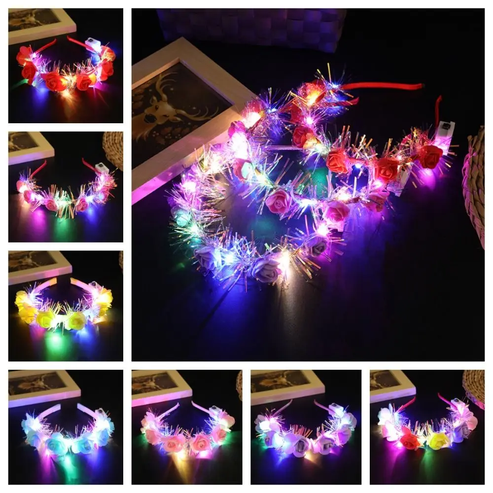 Elegant Floral Headpiece Light Flower Headband Garland Headwear Luminous Flower Wreath Hairband Light Up Flower Crown Wedding