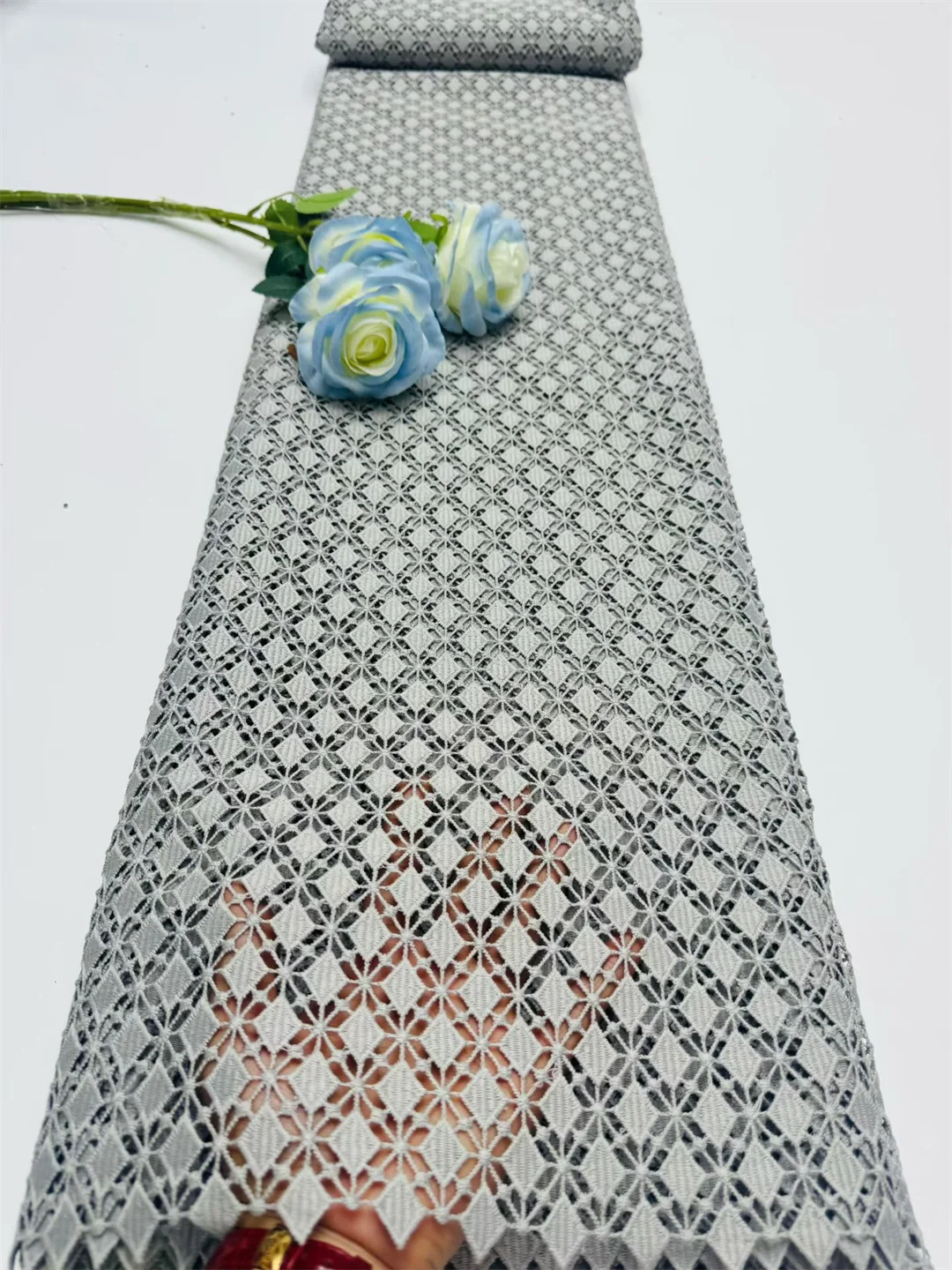 

2026 High Quality Nigerian Hollow Mesh Water Soluble Lace Fabric African stones Embroidery For Women Wedding Party Dress Sewing