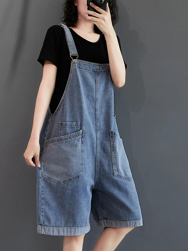 

plus Size High Waist Women's Overalls Loose Fit Summer Trendy Denim Shorts Wide Leg Short Pants Korean Style Casual Jeans