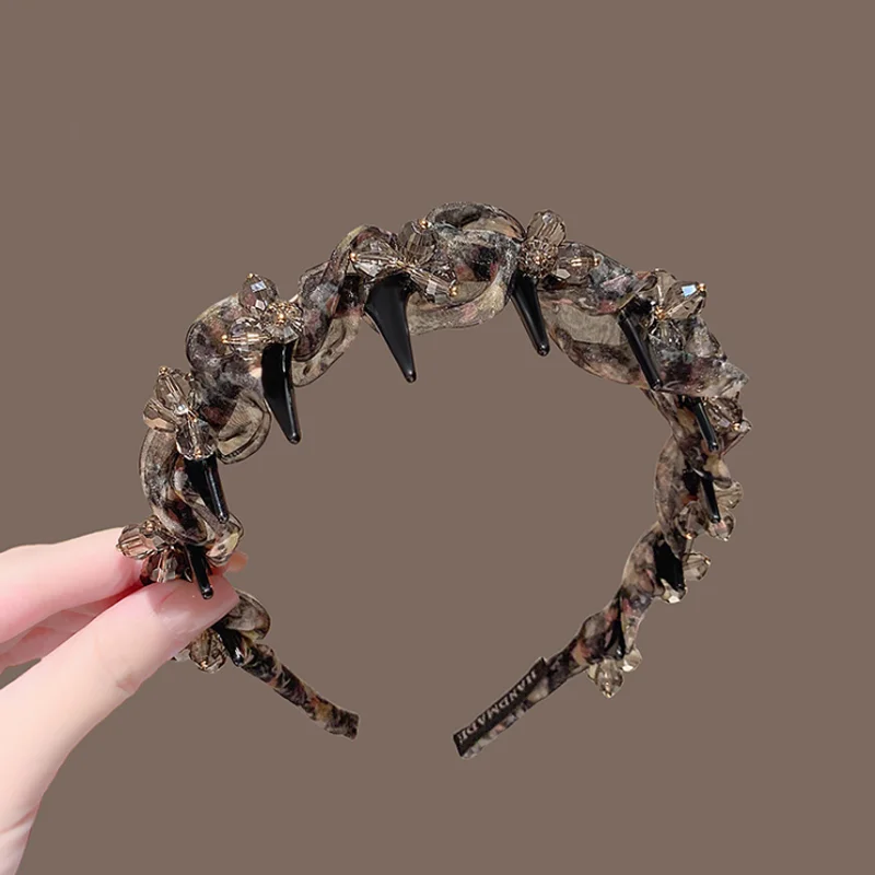 

Elegant Print Mesh Wrap Crystal Floral Headband Hair Hoop Sweet Hair Accessories and Headwear Luxury Pressed Hair Hairbands