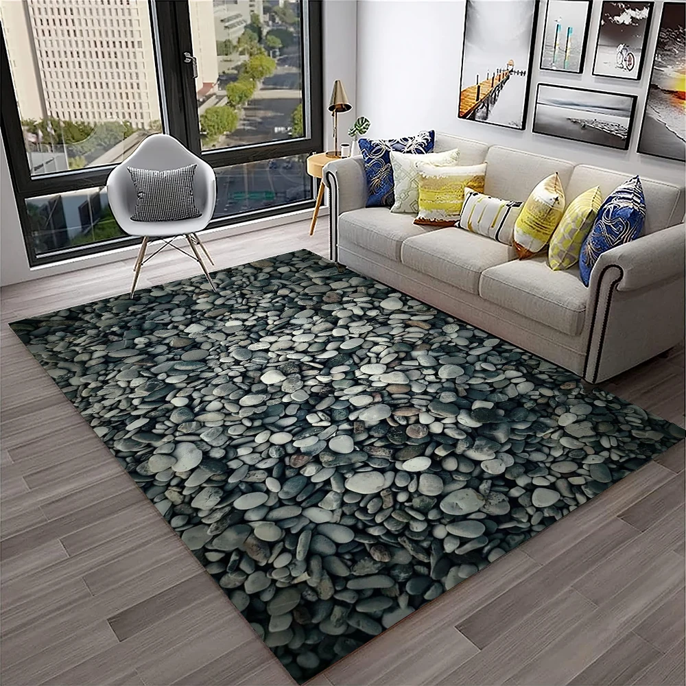 3D Stone Pebbles Footprint Beach Carpet Rug for Home Living Room Bedroom Sofa Doormat Decor,Kid Play Area Rug Non-slip Floor Mat