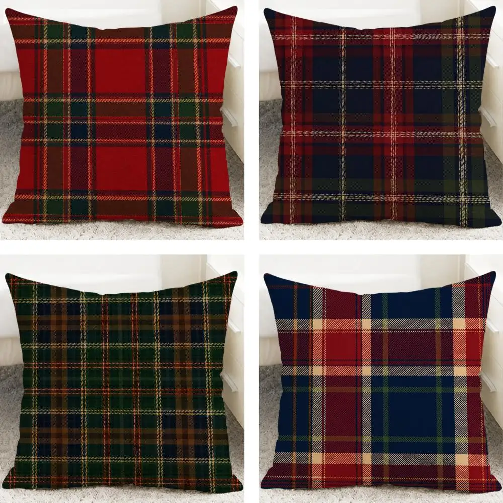 Pattern Plaid Tartan Cushion Cover Cushion Covers Natural Linen Breathable Sofa Bedroom Decor Pillowcase