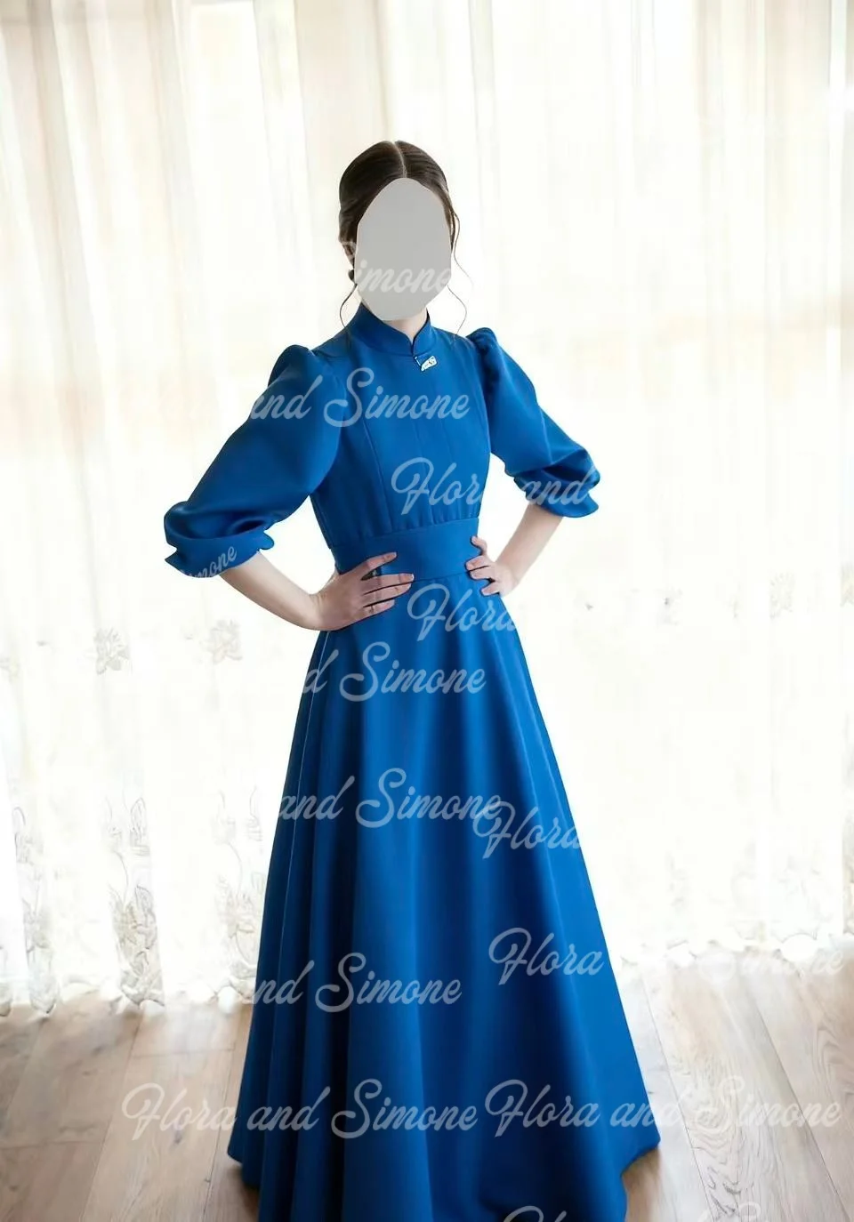 Vestido floral de cetim rosa personalizado, gola alta, meia manga, cerimônias de casamento, festa de aniversário, evento, vestido formal