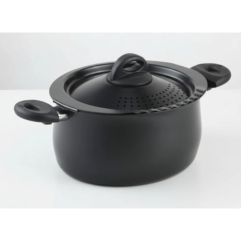 

5.5-Quart Nonstick Oval Pasta Pot with Strainer Lid - Perfect for Family Cooking & Easy Cleanup