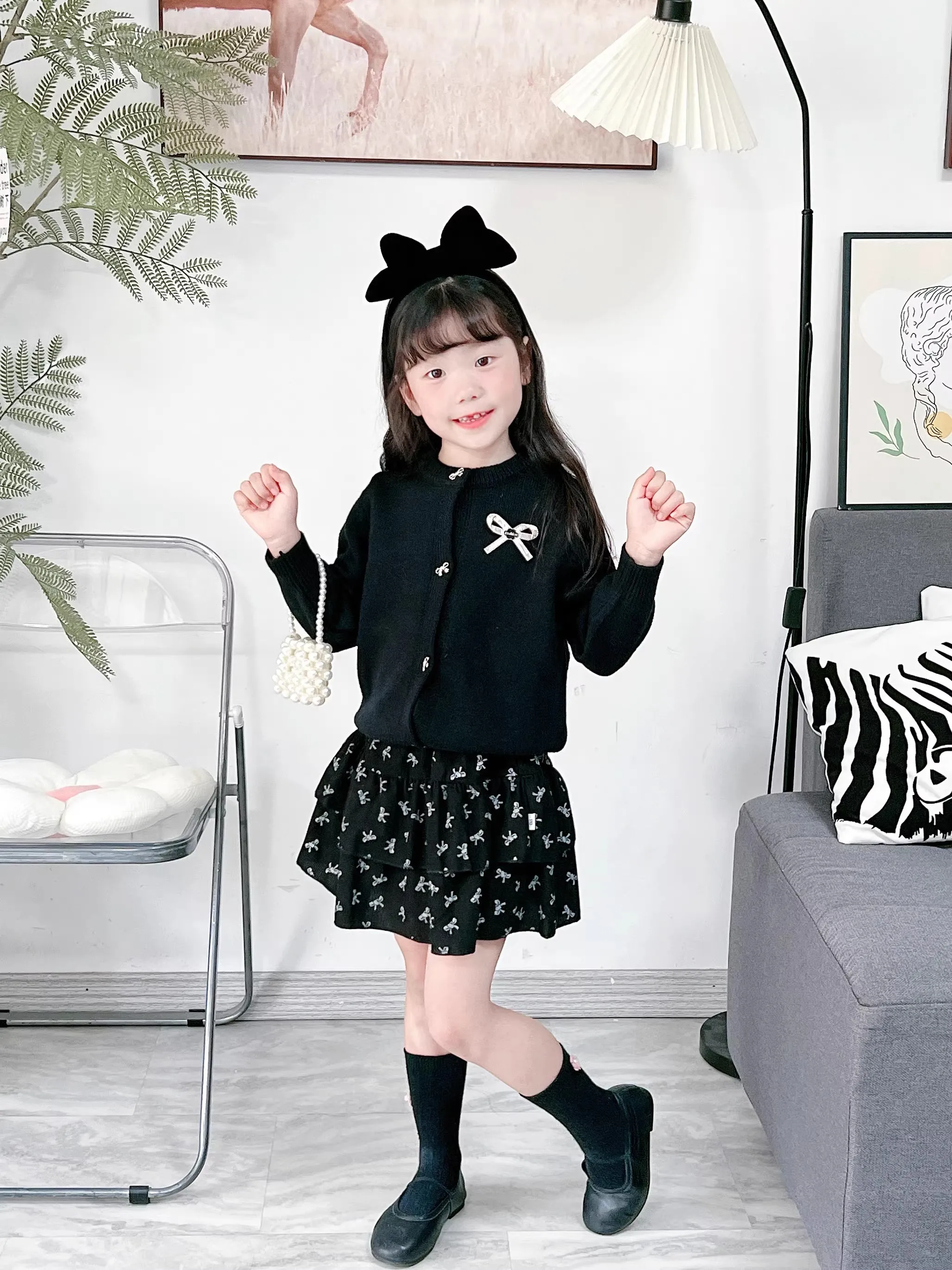 

Spring Autumn Baby Girls Knitted Single-Breasted Long-Sleeved Sweater Coat+Floral Skirt School Kids 2PCS Set Child Outfit 1-10Yr