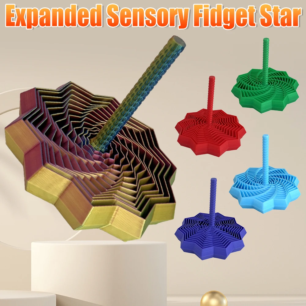 

Expanded Sensory Fidget Star With Handles Whirling Spiral Stress Relief Gifts 3D Printed Fractal Fidget Hexagon Honeycomb Toys