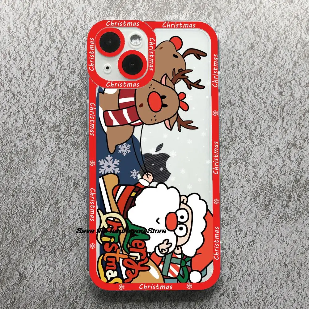 Cartoon New Year Christmas Phone Case For iPhone 13 12 11 14 15 16 Pro Max 15 16 PLUS Couple Fashion Girl Clear Soft bumper Case