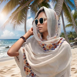 A fashionable bohemian style embroidered circle flower embroidered soft thin edged women's scarf shawl