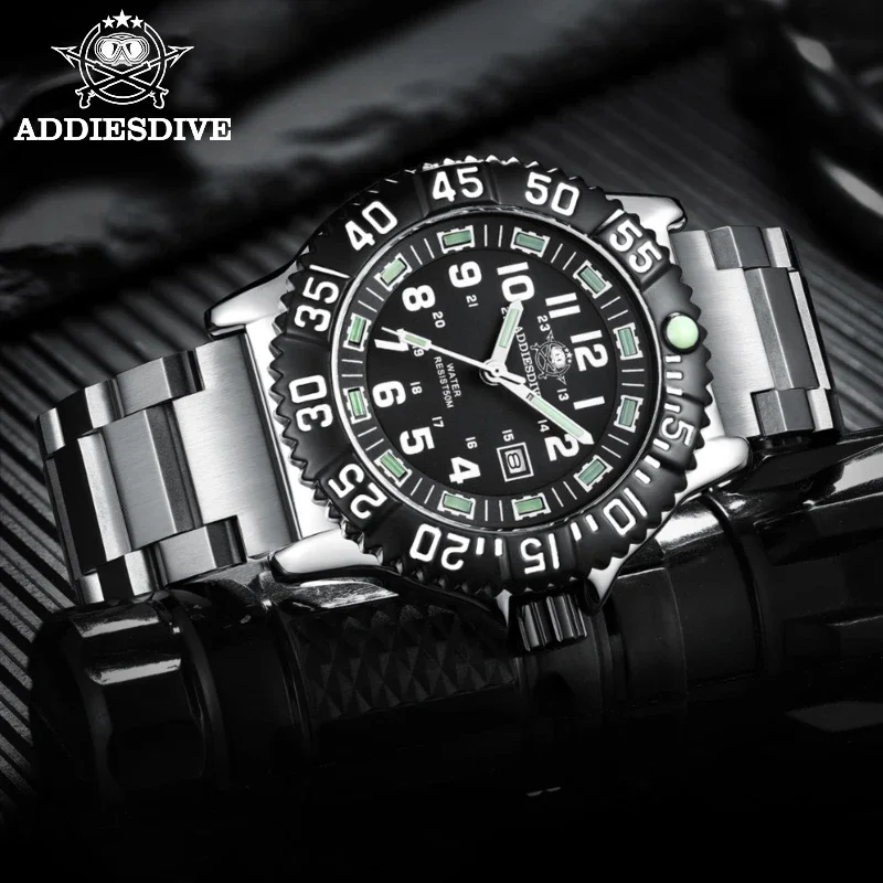 

Addies Dive New Men Watch 316L Stainless Steel Strap Black Dial 50m Waterproof Watch Luminous Hand 51mm Alloy Case Sports Watch