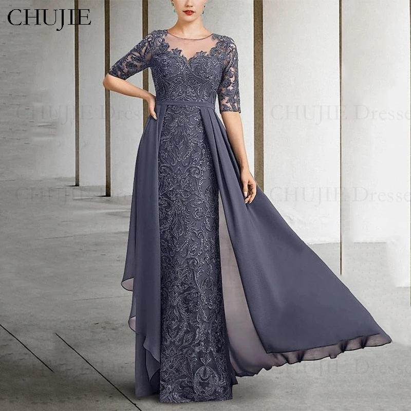 

Lace Appliques Mother of The Bride Dresses For Wedding Chiffon Formal Evening Gowns Sleeve Women Wedding Guest Dress فساتين سهرة