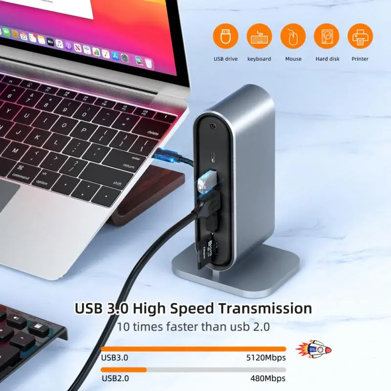 INSERT-USB CハブタイプCからマルチ4khd,rj45 vga 4 usb 3.0 pd,ノートブック,ハブ用のドッキングステーション