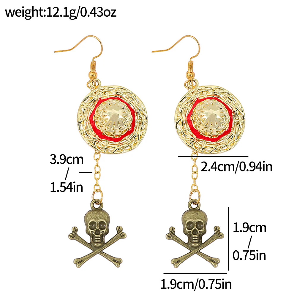 One Piece Luffy Anime Skull Dangle Earrings Vintage Gothic Retro Metal Drop Earrings for Women Punk Style Jewelry Gift view 6
