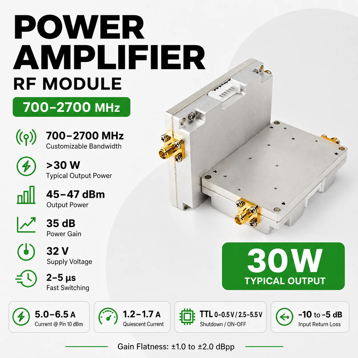 

Drone Defense Module 700-2700MHz 40/45/47/50dbm RF Module VCO Ne555 Adjustable Frequency Pulse Generator Module