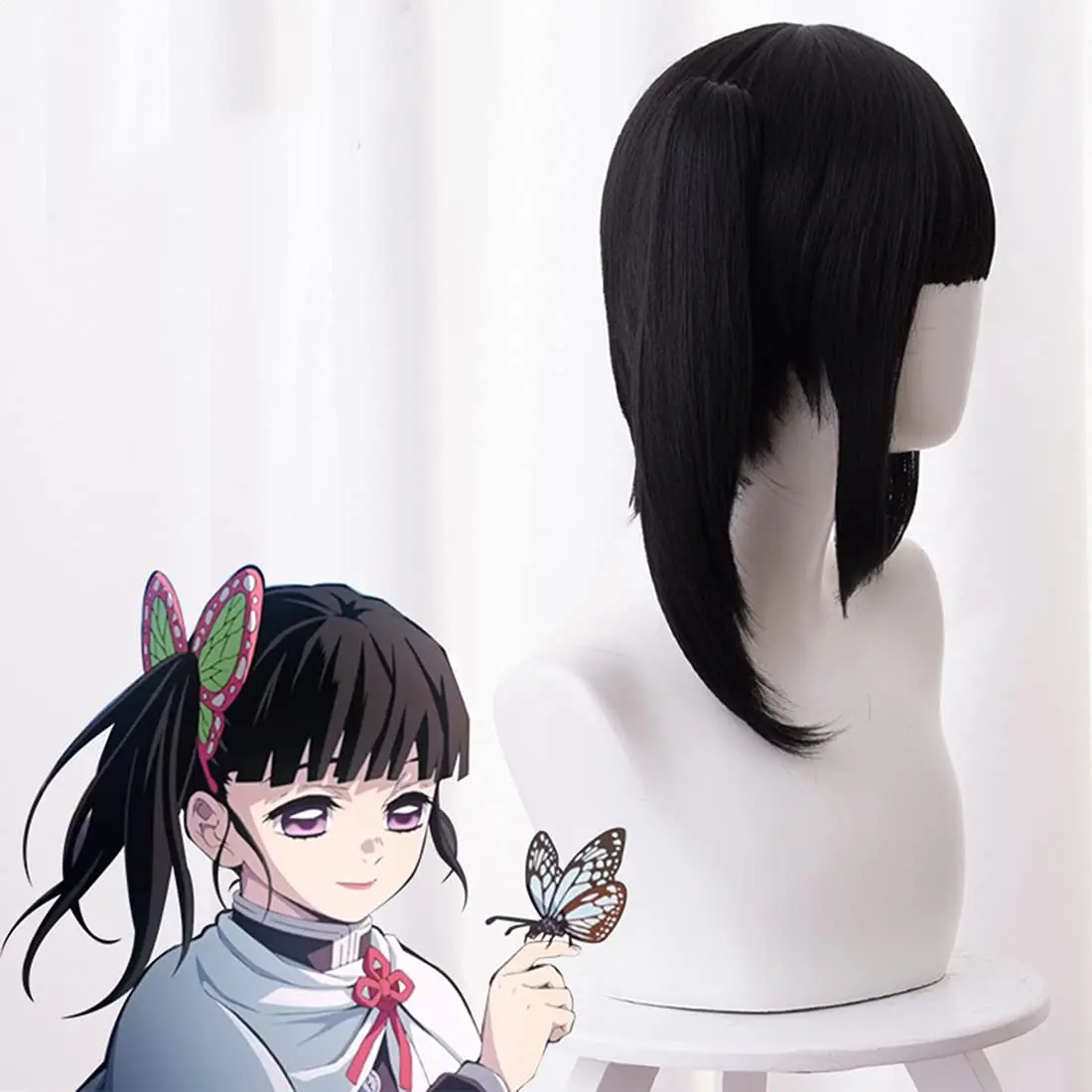 Demon Slayer Kimetsu No Yaiba Tsuyuri Kanao peluca Anime Cosplay marrón oscuro Peluca de cabello sintético resistente al calor para hombres y mujeres