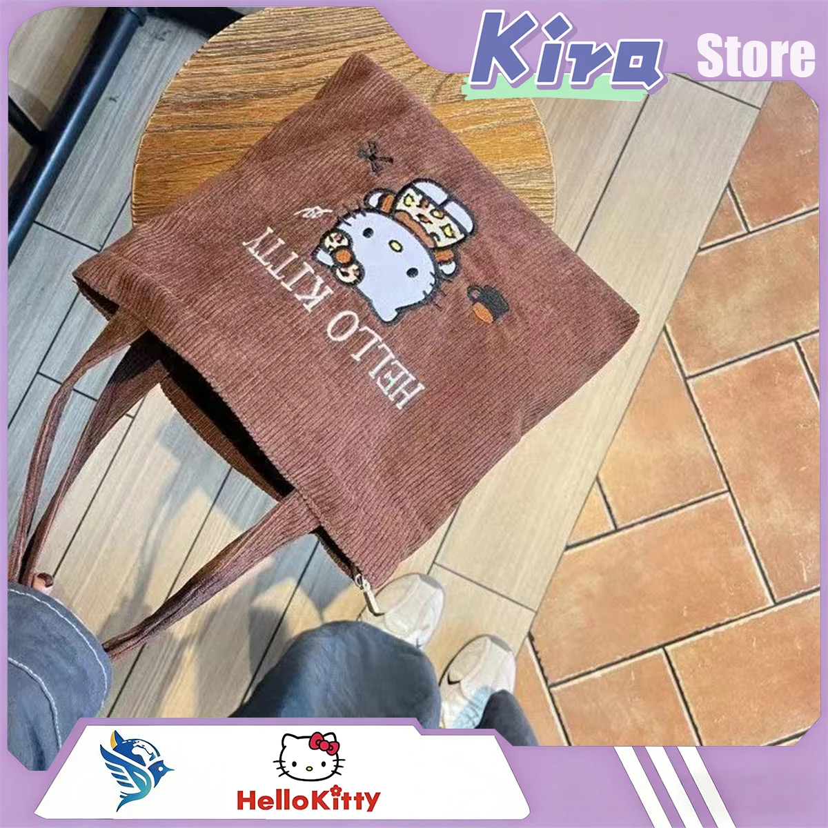 

Портативная сумка HELLO KITTY для работы, вышитая сумка-тоут с изображением Китти, вместительная сумка через плечо из вельвета, подарок для друзей