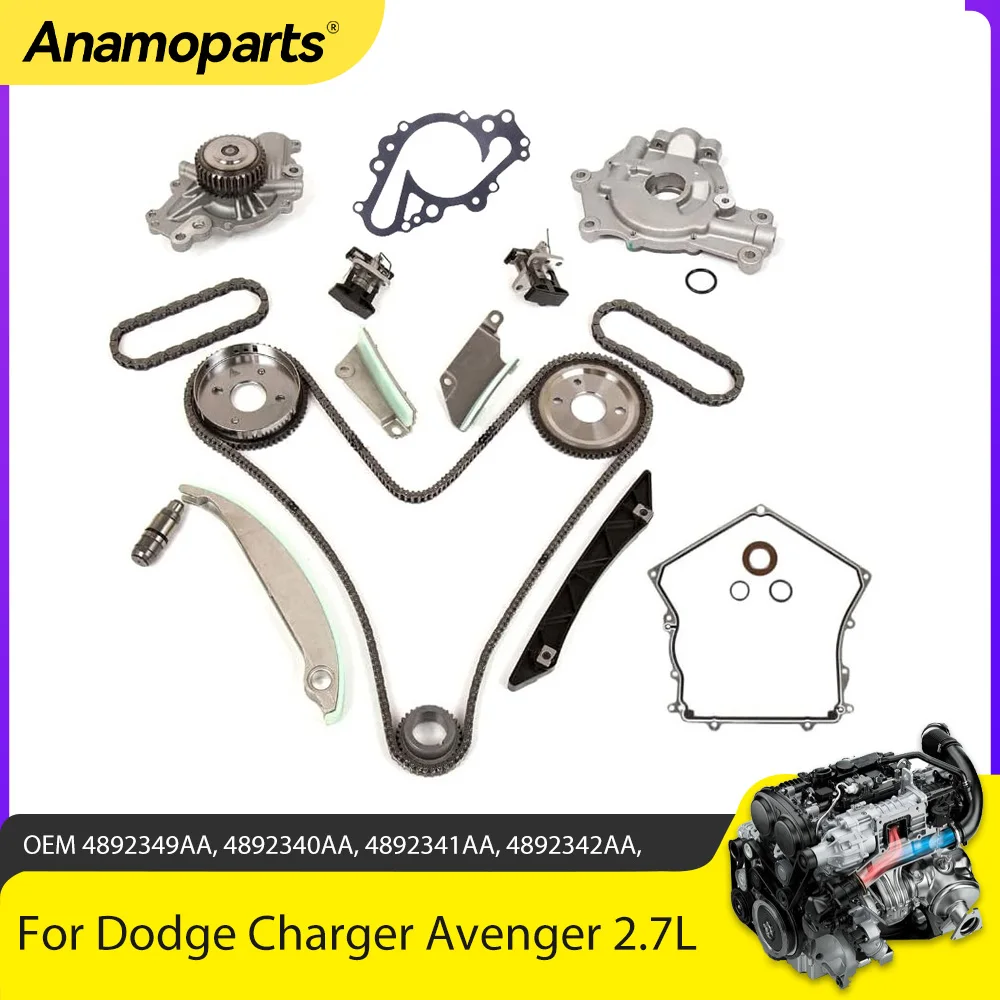 

Engine Parts Timing Chain Kit Cover Gasket Water Pump Oil Pump Fit 2.7 L V6 Gas For Dodge Chrysler 300 2.7L 2008 4892349AA
