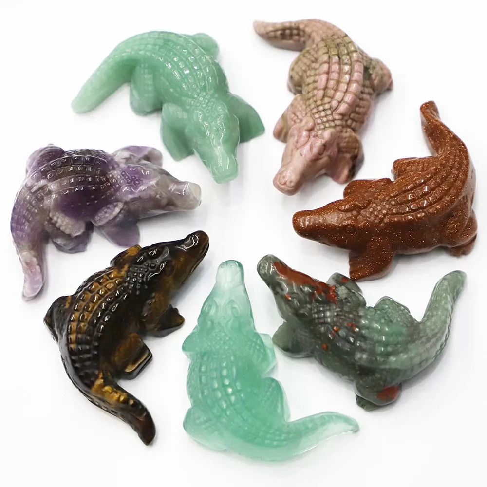 

New Natural Crystal Healing Stones Crocodile Statue Carved Crafts Ornaments Jewelry Home Office Tabletop Trinket Decoration Gift