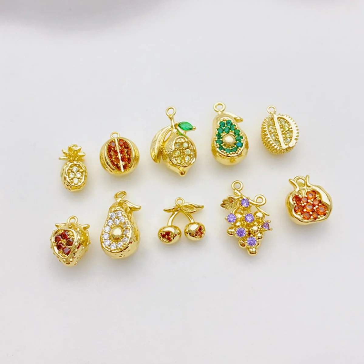 14K Gold Plated Inlaid Cubic Zirconia Fruit Charm Pendant Durian Strawberry Pitaya DIY Findings for Necklace Jewelry Making