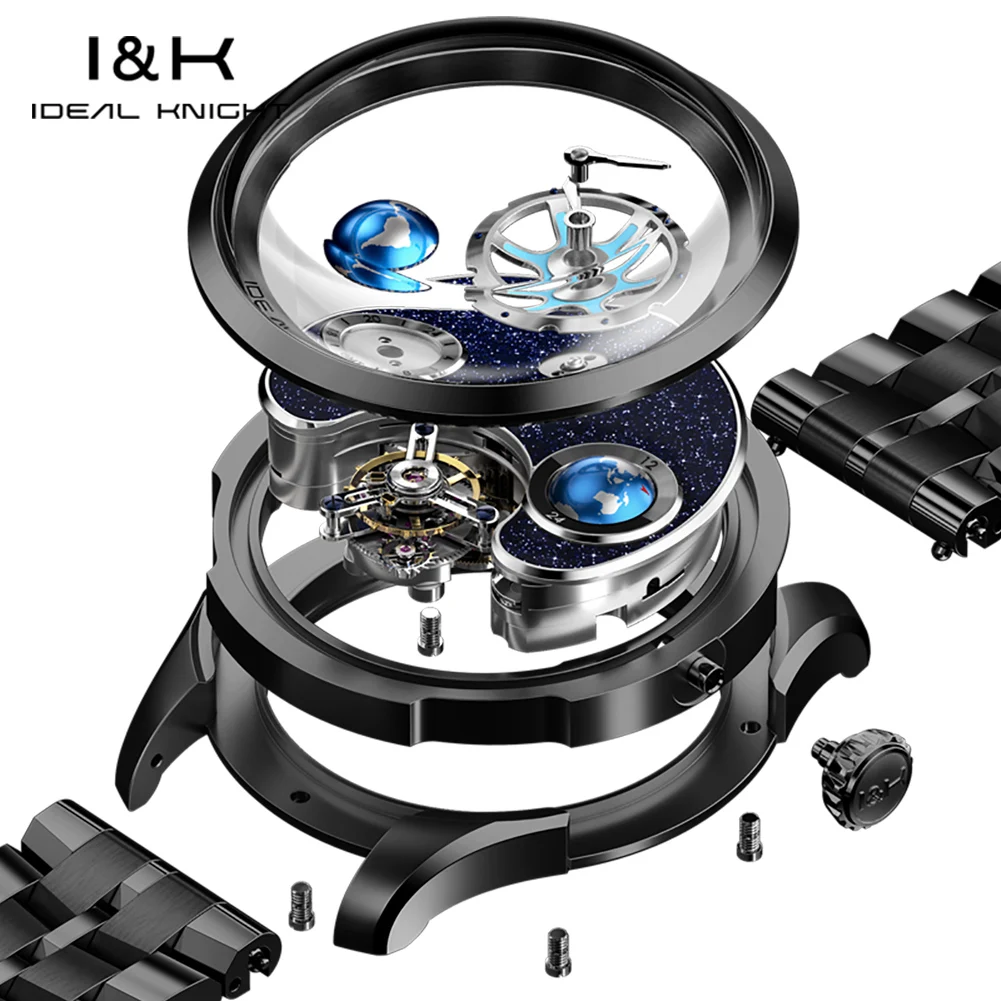 IDEAL KNIGHT 6805 Brand original authentic watch for woman Gift Box Blue Earth Automatic Tourbillon Mechanical Men's Watch