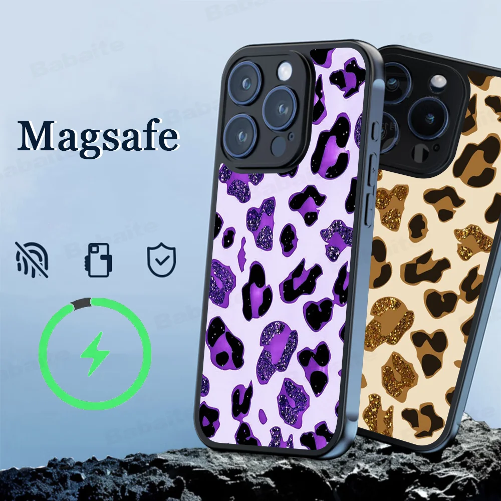 

Leopard Print Phone Case Magesafe Magnetic Wireless Charge Case For IPhone 16 11 12 13 14 15 Pro Max Plus Mini